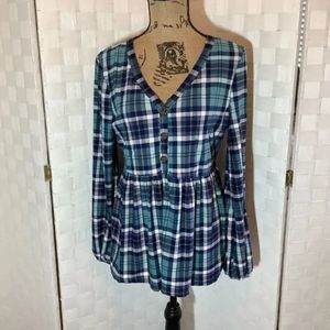 allison andrews blue plaid blouse size medium fall winter Christmas Gift